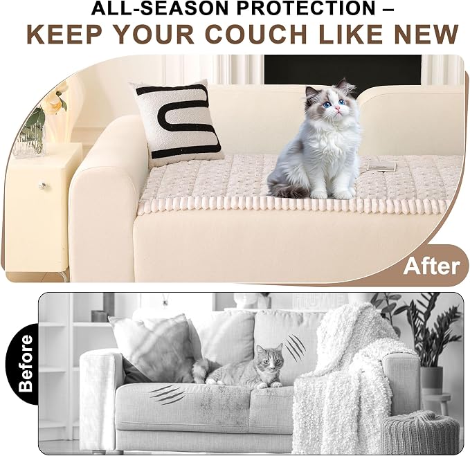 OTOB Couch Cover for Dogs Washable All Seasons Non Slip Fuzzy Pet Couch Covers Sofa Slipcovers Cushion Mat, Plush Soft Cozy Furniture Protector Kids Pet Friendly (Cream, 23.6" x 47.2")