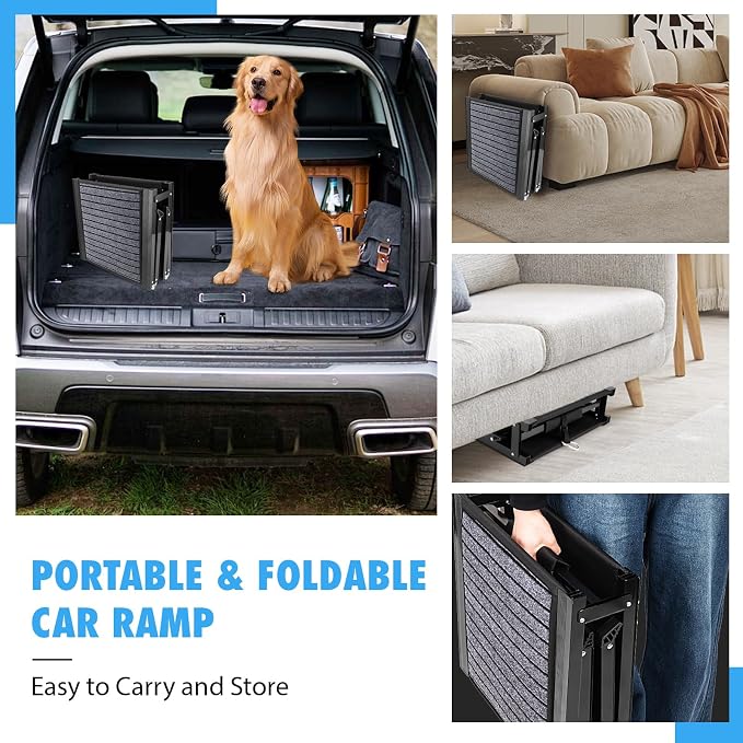 Folding Dog Ramp for Cars, 63"x17" Large Dog Ramp for SUV & Truck, Non-Slip Surface & Side Handle, Portable Pet Ramp