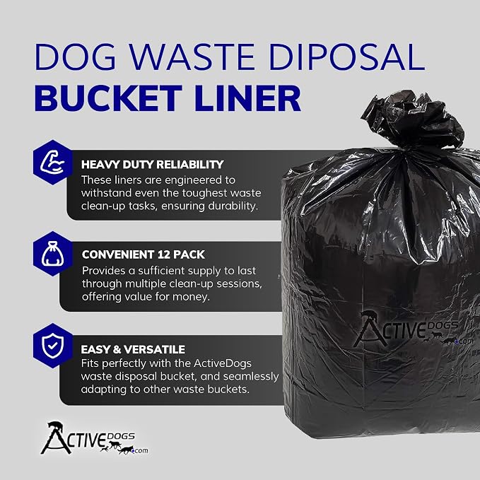 ActiveDogs Heavy Duty Dog Poop Bags, 5 Gallon Bucket Trash Bags, 12PK | Fits Dog Poop Trash Can, Dog Poop Bucket, And 5 Gallon Bucket Trash Bags For Everyday Pet Waste Disposal