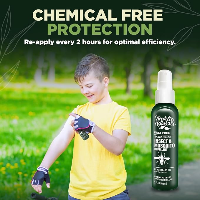 Medella Naturals Insect & Mosquito Repellent, DEET-Free Naturally Derived Formula, Kid and Pet Friendly, Made in The USA, 4 Ounce Spray Bottle