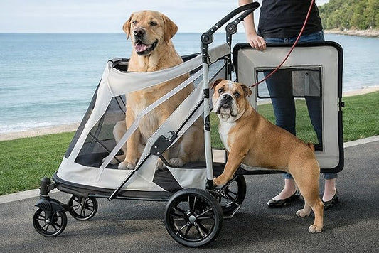 Pet Gear NO-Zip Pet Stroller with Dual Entry, Push Button Zipperless Entry for Single or Multiple Dogs/Cats, Pet Can Easily Walk in/Out, Gel-Filled Tires, Sea Salt, Expedition