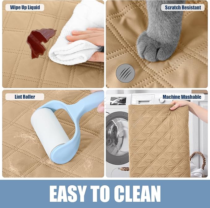 Smiry Waterproof Dog Bed Cover Pet Blanket, Soft Washable Dog Blanket for Furniture Bed Couch Sofa Reversible, Checkered (40"x70", Camel/Beige)