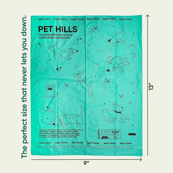 Pet Hills Heavy Duty Compostable Dog Poop Bags – 270 Count, 25% Thicker, Leakproof & Unscented Refills, Fits All Dispensers, Plant-Based, TÜV OK Compost HOME Certified