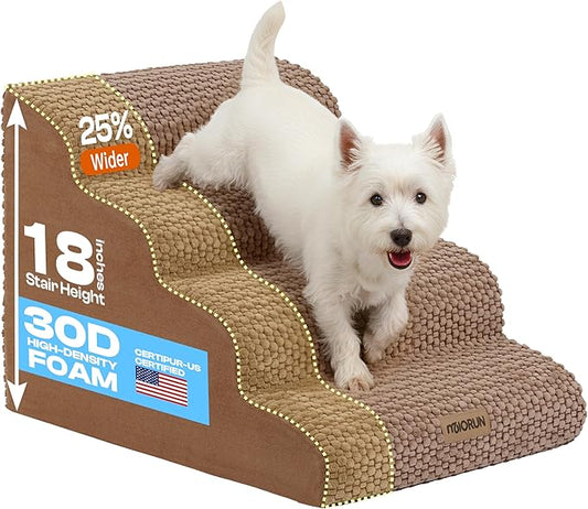 Extra Wide 4 Steps Dog Stairs for Bed & Couch 18" H, More Stable Non-Slip Dog Ramps with Gentle Slopes, Stylish Indoor Pet Steps for Medium & Large Dogs, Coffee