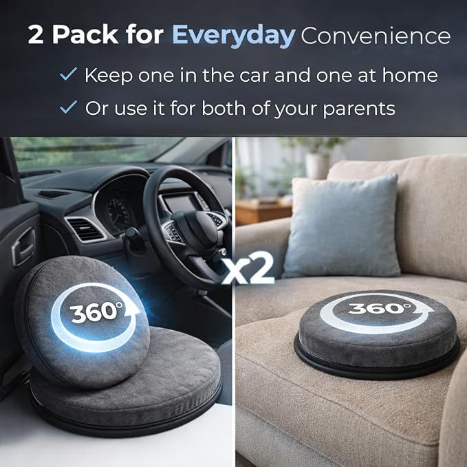 Pack of 2, 360 Degree Swivel Seat Cushion for Easier Sitting and Standing, Mobility Cushion for Chair and Car, Black, 15 Inches,