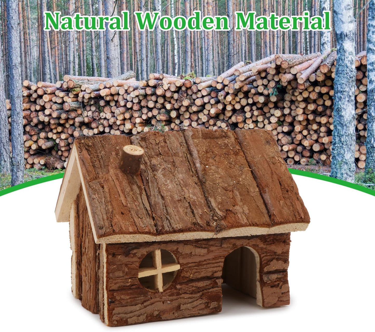 Hypeety Natural Wooden Hamster House Cage Small Animals House with Chimney for Pet Rats Gerbil Hideout Play House (S)