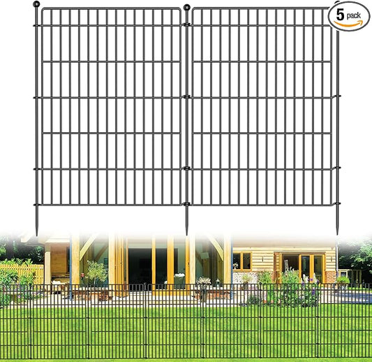 5 Panels No Dig Garden Fence Animal Barrier, 44in(H) × 11.8ft(L) Decorative Metal Outdoor Dog Fence, Rustproof Pet Fencing for Yard, Patio, Flower Bed -Temporary Fencing| Easy to Install
