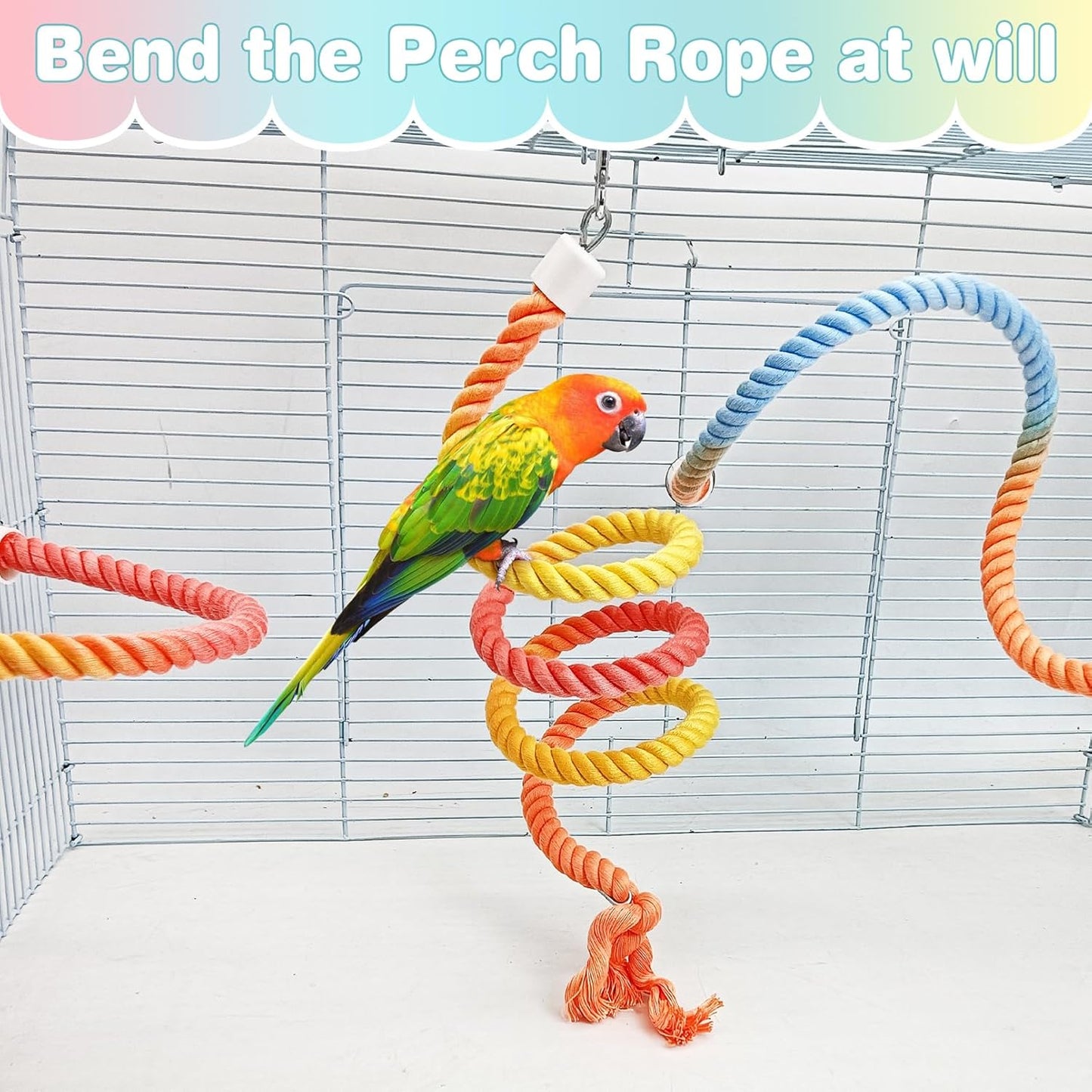 BNOSDM 3 Pcs Rope Perches for Bird Cages Gradient Sunset Color Bendable Climbing Rope Ladders & Swings Birds Cage Accessories Toy for Parakeets, Budgies, Cockatiels, Conures, Lovebirds