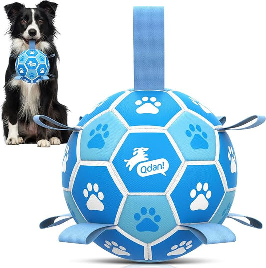 QDAN Dog Toy Balls, World Cup Balls for Dogs, Soccer Ball for Dogs with Straps, Outdoor Dog Toys for Medium (6 Inch)