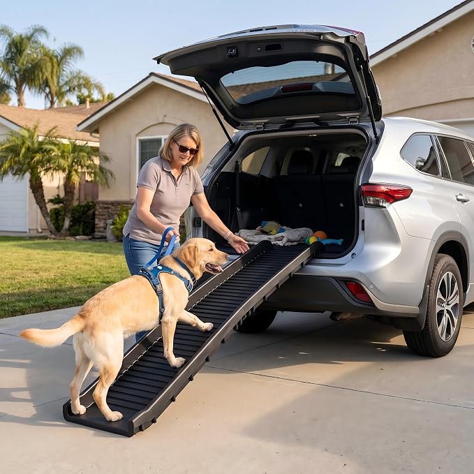 PawStep 61" Folding Pet Ramp, Portable Dog Ramp for Cars, SUVs, Beds & Couches, Lightweight PP Construction, Textured Surface, Optional Carpet for Added Traction, 165 lb Capacity (50524)