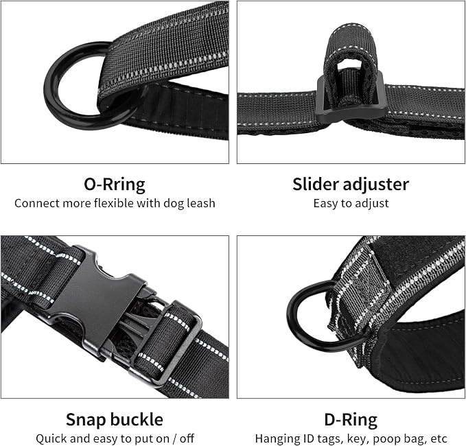 Annchwool No Pull Dog Harness with Padded Handle+5 Ft Leash,Reflective Strip Escape Proof and Quick Fit to Adjust Dog Harness,Easy for Training Walking for Small & Medium and Large Dogs(Black-Set,M)