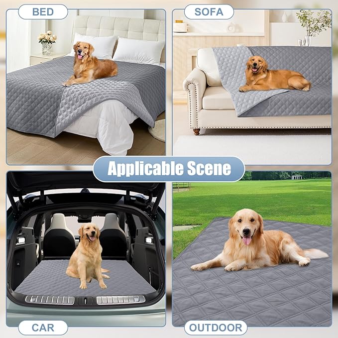 Smiry Waterproof Dog Bed Cover Pet Blanket, Soft Washable Dog Blanket for Furniture Bed Couch Sofa Reversible, Checkered (82"x102", Grey/Light Grey)