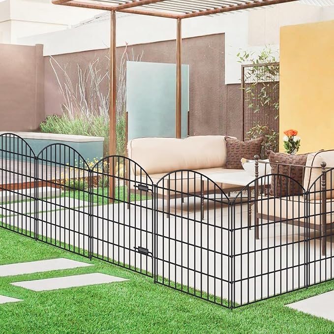 FOREHOGAR Metal Garden Fence with Gate 36in (H) x 11.7ft (L), 1 Gate+ 4 Panels Dog Fence Border Fence Animal Barrier, No Dig Garden Fencing for Yard Flower Bed Lawn Patio Outdoor, ECG3505, Black