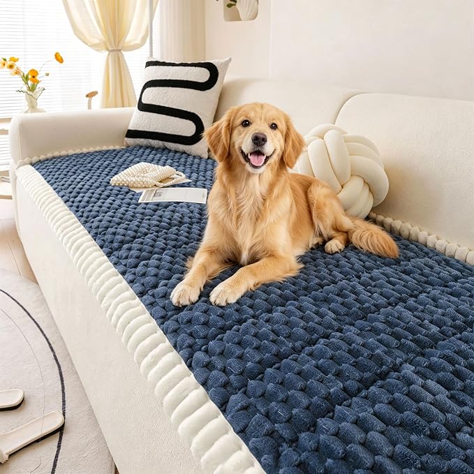 OTOB Couch Cover for Dogs Washable All Seasons Non Slip Fuzzy Pet Couch Covers Sofa Slipcovers Cushion Mat, Plush Soft Cozy Furniture Protector Kids Pet Friendly (Blue, 23.6" x 47.2")