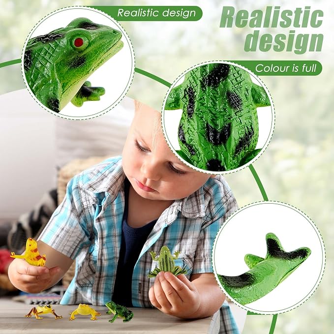 Hungdao 72 Pieces Mini Plastic Frog Toys and Artificial Lily Pads, Include Colorful Realistic Frogs Rainforest Animals Figures Character Toys and Floating Foam Leaves for Pool Decor Party Favor
