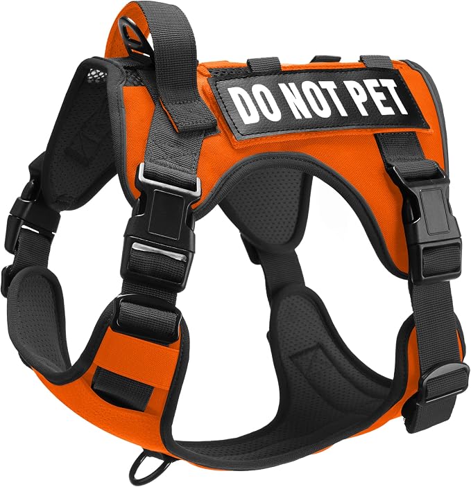 Tactical Dog Harness for Medium and Large Breeds, Air Dog Vest No Pull with Reflective Do Not Pet Patches, Breathable Dog Molle Vests for Training Walking Hunting Orange