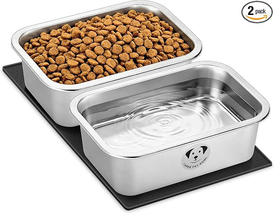 Stainless Steel Dog Bowls for Large Dogs, High Capacity Metal Dog Food Bowls, Food and Water Bowl for Larges, X-Large, and Big Dogs with Non-Slip Mat 1.25 Gallons, 2 Pack