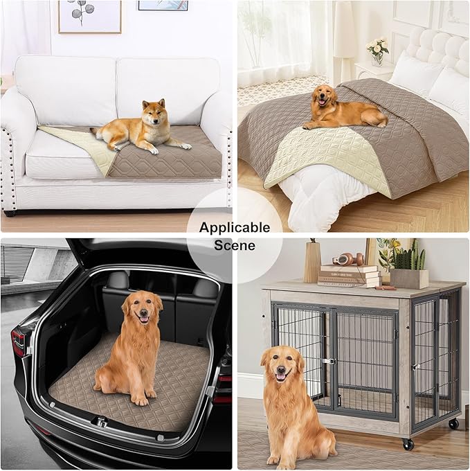 Smiry Reversible Waterproof Couch Covers for Sofa, Washable Dogs Pet Couch Covers for 3 Cushion Sofa Pet Friendly, Water Resistant Furniture Protector Slipcover, Geometric (82"x82", Taupe/Beige)