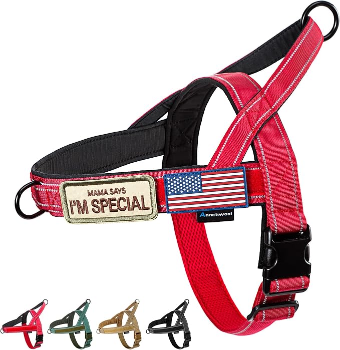 Annchwool No Pull Dog Harness with Soft Padded Handle,Reflective Strip Escape Proof and Quick Fit to Adjust Dog Harness,Easy for Training Walking for Small & Medium and Large Dogs(Red,XL)