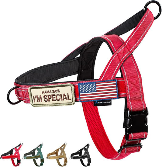 Annchwool No Pull Dog Harness with Soft Padded Handle,Reflective Strip Escape Proof and Quick Fit to Adjust Dog Harness,Easy for Training Walking for Small & Medium and Large Dogs(Red,M)