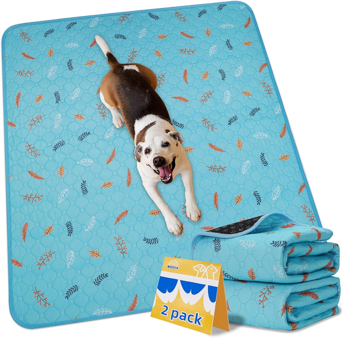 Sunheir Washable Pee Pads for Dogs Extra Large 36" x 72" 2-Pack, Reusable Puppy Pads Pet Training Pads, Waterproof Dog Pee Pads for Crate, Whelping Pad, Non-Slip Protects Against Urine Leakage