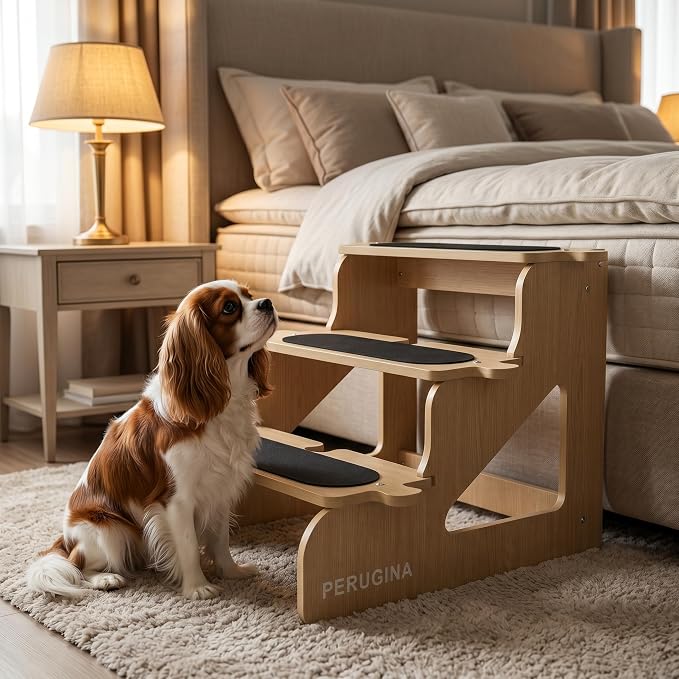 PERUGINA Wood Dog Stairs for Bed,NaturalWood Pattern,L 80lb