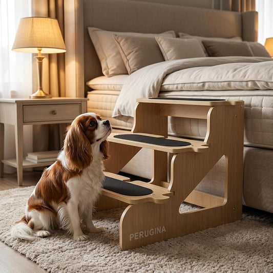 PERUGINA Wood Dog Stairs for Bed,NaturalWood Pattern,L 80lb