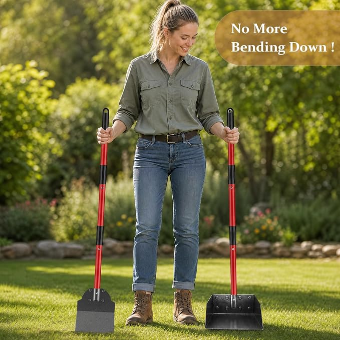 Pooper Scooper, Metal Poop Scooper for Small Medium Large Dog, Pet Supplies | No Bending, Long Handle, Heavy Duty, Stainless Steel, Rust Proof Scooper, Use on Gravel Dirt Concrete Yards Parks Dog Runs