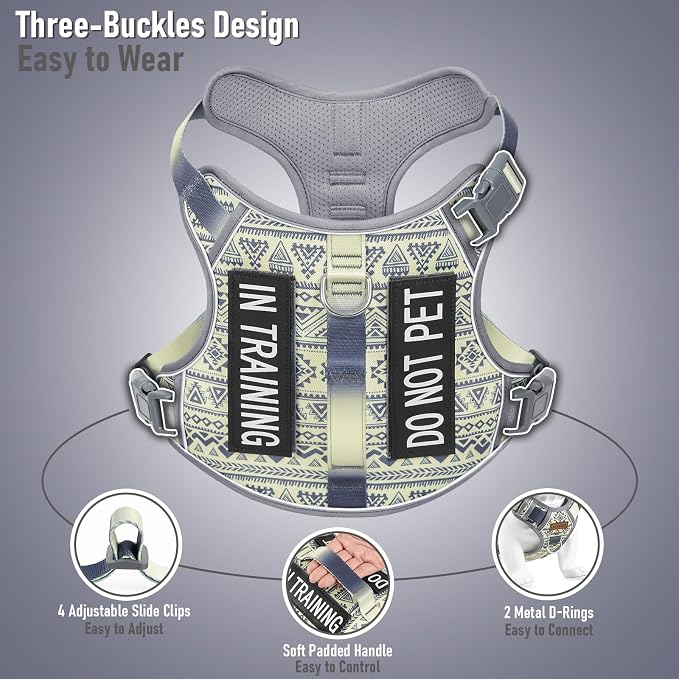 AUNZO No-Pull Dog Harness for Small Breeds, Anti-Escape Walking Reflective Adjustable Lightweight Puppy Vest, Breathable Oxford Material, Easy On/Off With Neck Buckle, Gray XS
