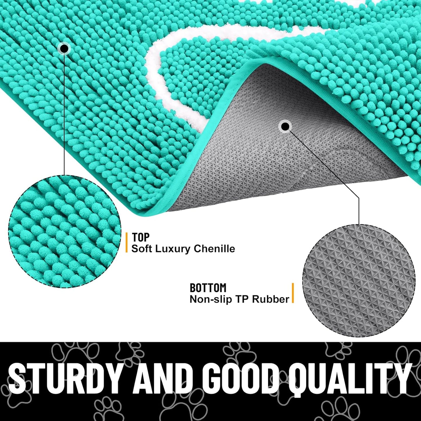 Smiry Dog Door Mat for Muddy Paws, Absorbent Dirt Trapper Non Slip Quick Dry Washable Chenille Mat for Mud Dogs, Entry Rug for Indoor and Outdoor (30x20 Inches, Turquoise)