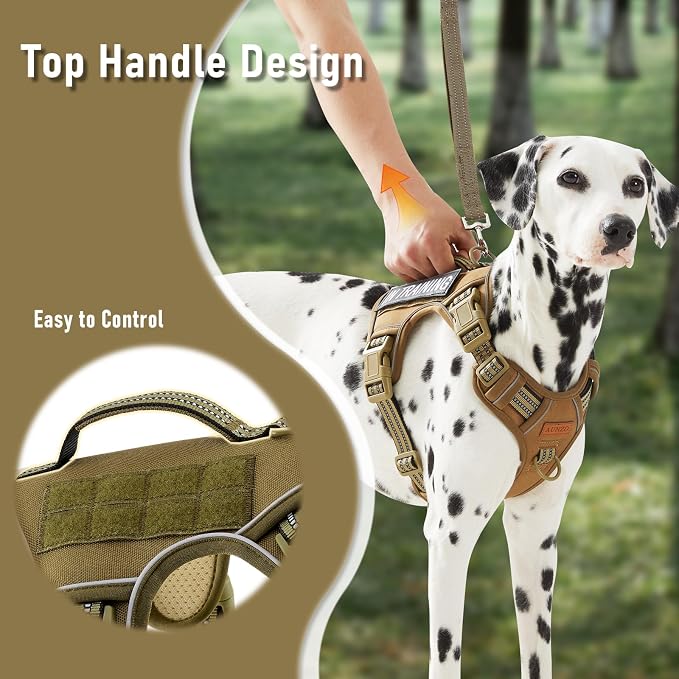 AUNZO Dog Harness with Handle Tactical Dog Harness for Large Dogs No Pull Adjustable Reflective K9 Military Dog Vest Harnesses with Easy Control Handle and Hook & Loop, XL