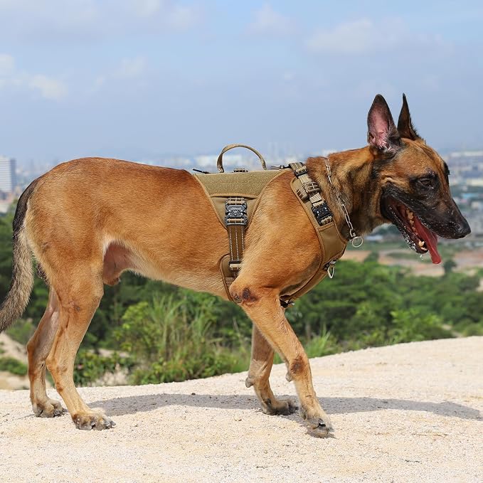 ICEFANG Quick-Moving Tactical Dog Harness X-Large Dogs,No Pull Dog Vest | Control Handle,Reflective,Full Metal Buckles,Adjustable,Hook-and-Loop Panel,Soft Padded,Brown,X-Large