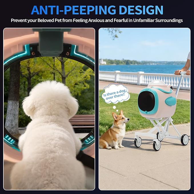 COZIWOW Dog Pet Stroller with Cooling Exhaust Fan, Foldable 4-Wheel Cat Stroller Car Seat with Temperature Display Anti-Irritation Privacy Barrier, Cat Carrier for Small & Medium Dog
