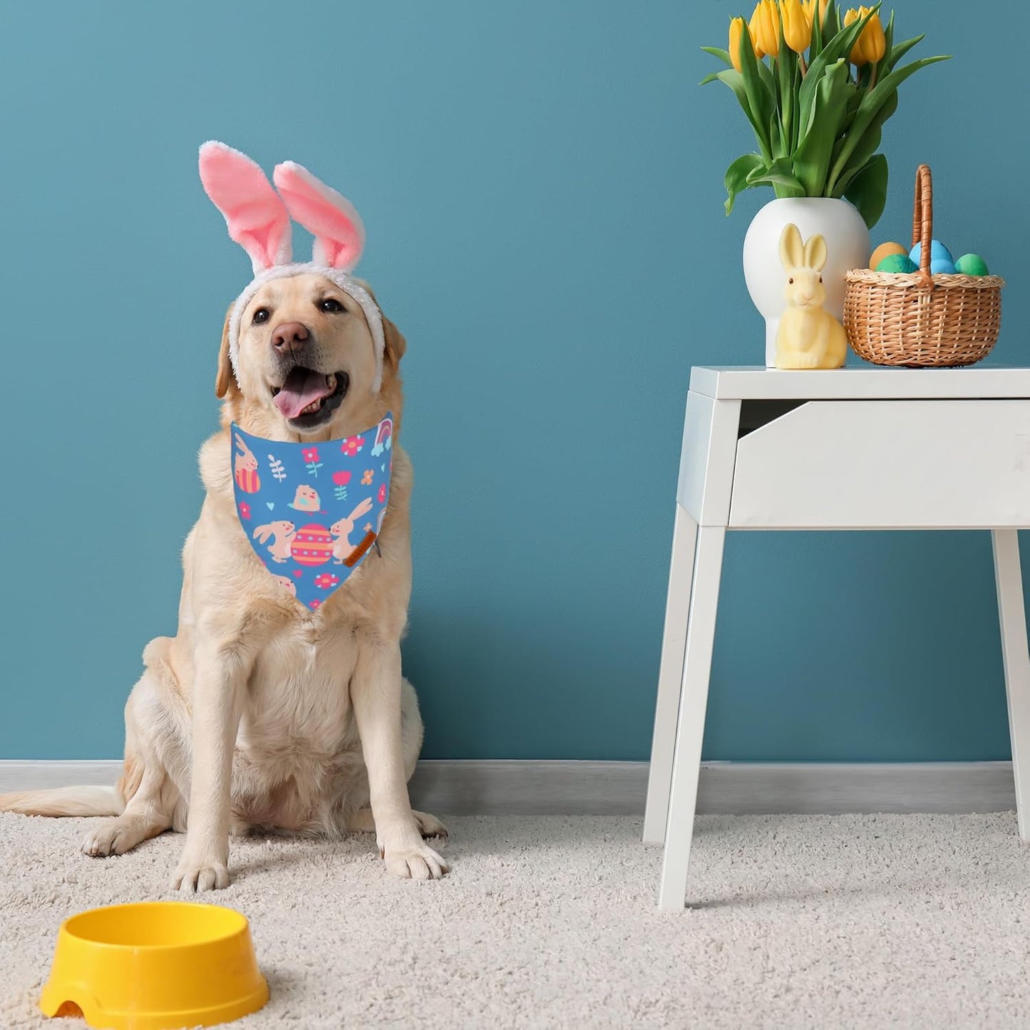 ADOGGYGO Easter Dog Bandanas, Rabbit Carrot Pet Scarf, Multi Size Offered, Orange Blue Easter Bandana for Extra Large Dogs Pets (X-Large)