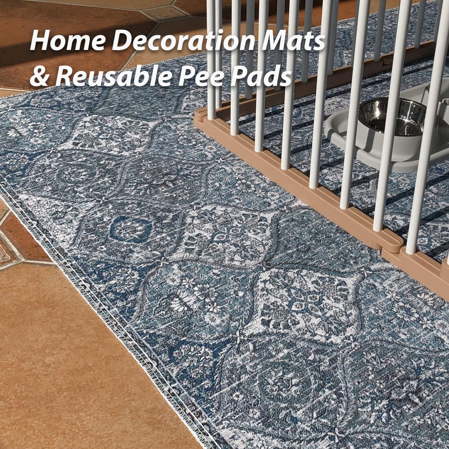 nunubaby Washable Pee Pads for Dogs, Stylish, Non-Slip and Leak-Proof Pee Pads. Reusable Potty Pads for Dogs for Crates and Floors.(Blue/Multi, 54" x54" )