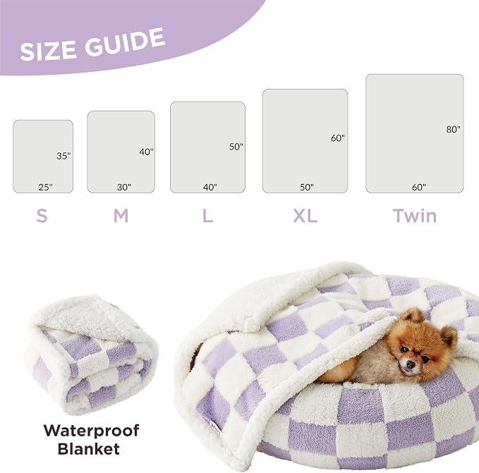 LE SURE Waterproof Dog Blankets for Large Dogs Cute Cozy 3D Jacquard,40x50 | Warm Soft Pet Blanket for Senior Dogs Aesthetic Gift, Washable Sherpa Throw, Reversible Couch Protector, Lavender Checks