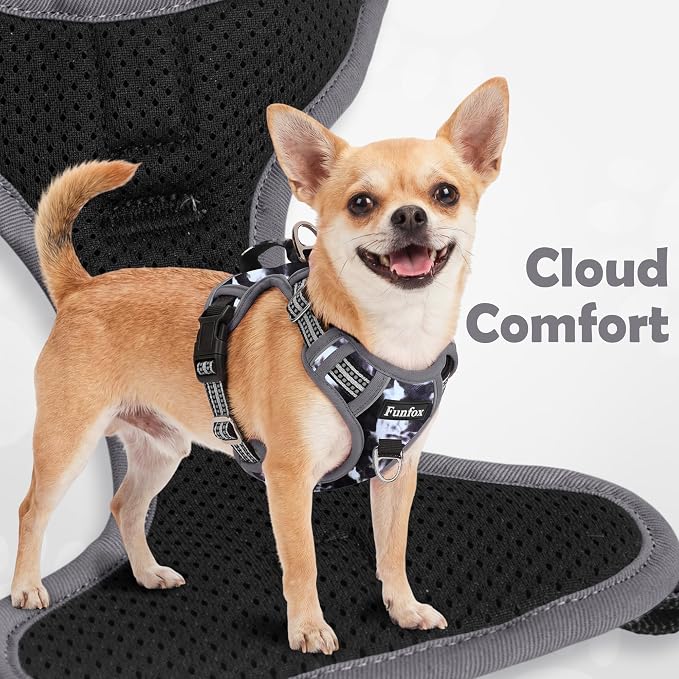 Dog Harness No Pull, Adjustable Pet Vest Harness, Super Soft Material with Vertical Handle Easy Control, Reflective Night Walking, 2 Leash Clips for Large Dogs, Misty Gray, L