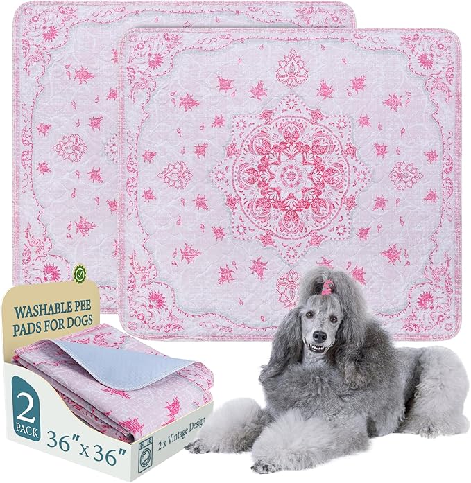 Homimp Washable Pee Pads for Dogs, 2 Pack Reusable Puppy Pads Waterproof, Absorbent and Leakproof Dog Pee Pads, Non Slip Puppy Training Pads, Pet Mat for Floor,Crate,Couch,Whelping,Pink, 36"x36"