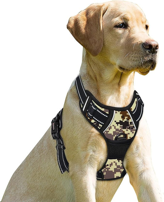 BARKBAY No Pull Dog Harness Front Clip Heavy Duty Reflective Easy Control Handle for Large Dog Walking(Desert camo,L) | Soft Padded No Choke With Handle,Easy On&Off,Adjustable Reflective For Walking Training Running(Desert Camo,L)