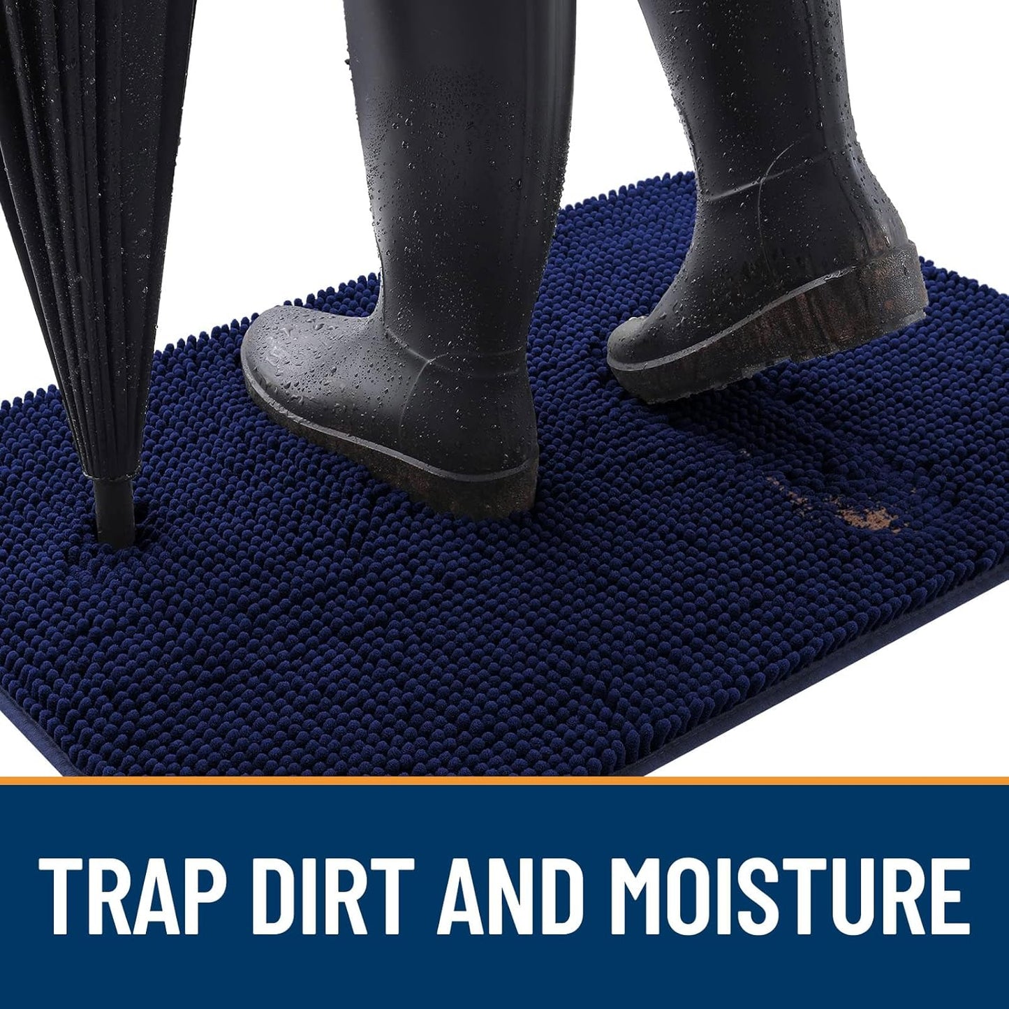 OLANLY Dog Door Mat for Muddy Paws 59x35, Absorbs Moisture and Dirt, Absorbent Non-Slip Washable Doormat, Quick Dry Chenille Mud Mat for Dogs, Entry Indoor Entryway Carpet for Inside Floor, Navy Blue