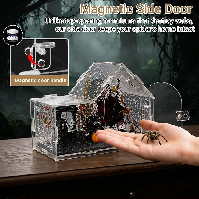 Acrylic Jumping Spider Enclosure Kit with Accessories | 22-in-1 complete decor set, clear 360° view, ideal for mantis, tarantula, and small reptiles
