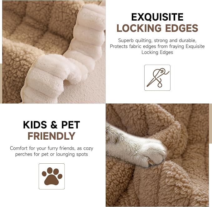 OTOB Sofa Covers for 3 Cushion Couch Washable, All Seasons Fuzzy Non Slip Kids & Pet Friendly Dog Bed Mats Couch Cover, Soft Plush Sofa Slipcovers Furniture Protector (Khaki, 27.6" x 70.9'')