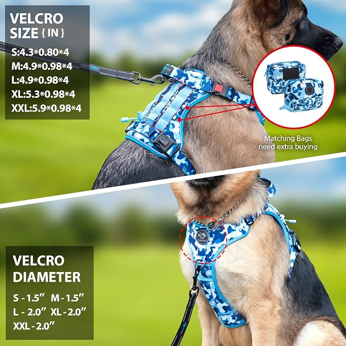 No Pull Tactical Dog Harness,Service Dog Vest Molle & Loop Panels | Ocean Blue M, Metal Front & Back D-ring, Reflective, Easy Control with Padded Handle for Small Medium Large Dogs