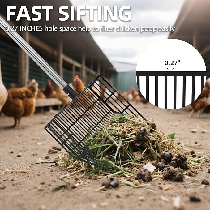 PUPTECK Large Chicken Poop Scooper - Adjustable Long Handle Poop Scooper with Deep Shovel, Detachable Heavy Duty Shovel Multifunctional Chicken Cleaning Tool Coop Accessories(23"-68")