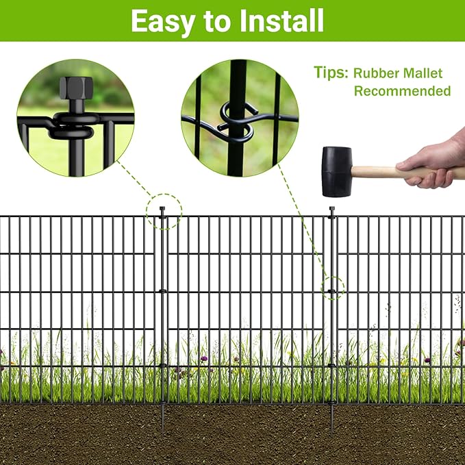 5 Panels No Dig Decorative Outdoor Garden Fence for Yard, 32 in(H) X 11.8 ft(L) Animal Barrier Fencing Rustproof Metal Wire Panel Border for Dog, Rabbits, and Patio Temporary Ground Stakes