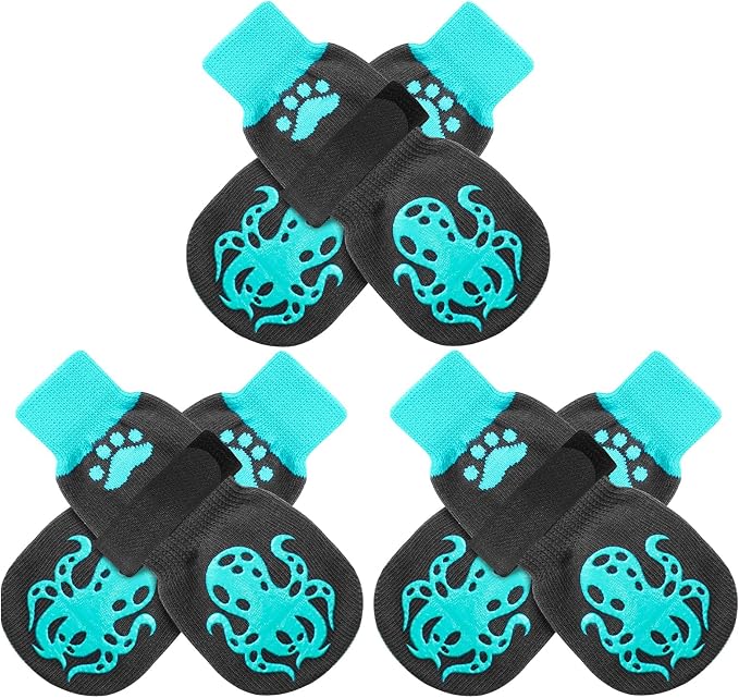 EXPAWLORER Double Side Anti-Slip Dog Socks - 3 Pairs Paw Protectors with Grips, Dog Shoes with Strong Traction Control, for Outdoor Hot/Cold Pavement, Indoor Hardwood Floors, Prevent Licking