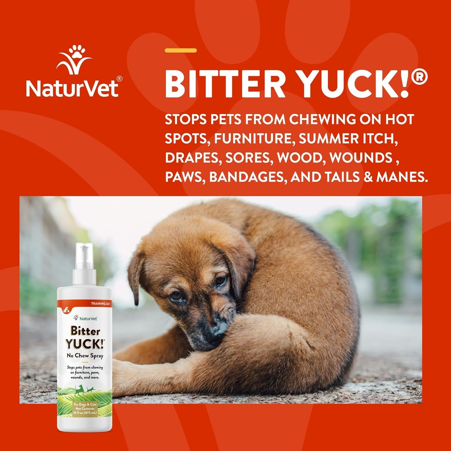 NaturVet Bitter Yuck! No Chew Spray for Dogs, Cats, and Horses Pet Training Spray, Liquid, Made in The USA, 16 Ounce