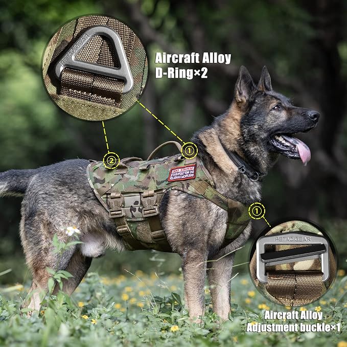 Tactical Dog Harness K9 Dog Training Vest Adjustable Padded Police Service Dog Working MOLLE Vests for Large Medium Dogs Mals GSD Lab… …