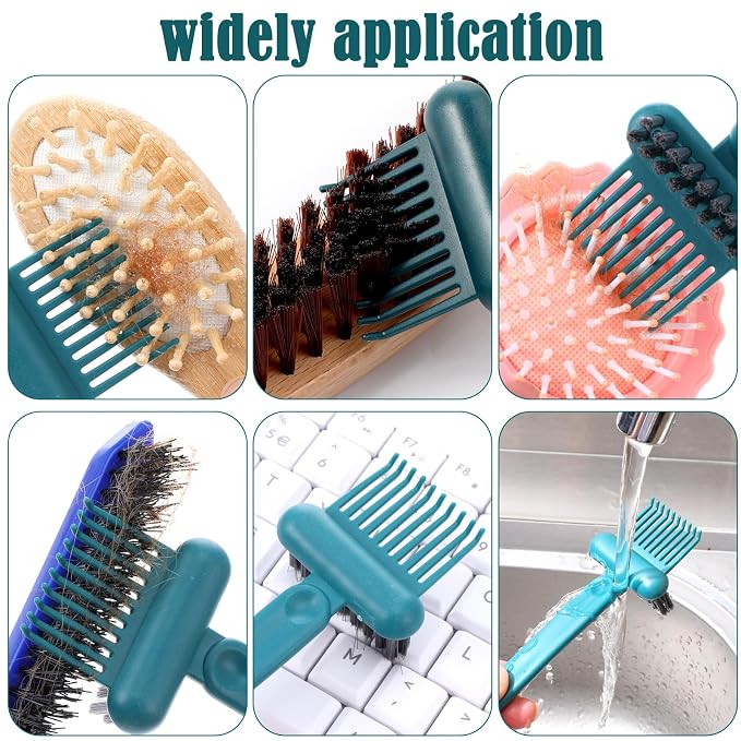 2-in-1 Hair Brush Cleaner & Remover Tool Brush Cleaning Tool Comb Cleaner Effective Hairbrush Cleaners Small and Portable for Travel Man Woman Home Salon Removing Hair Dust(Green)
