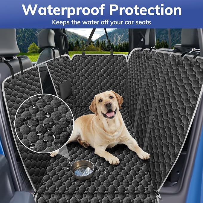Mancro Waterproof Dog Back Seat Cover with Zipper Flap, Fit for F150/RAM | Visible Mesh Window,Split Seat Design，Great Gift，Storage Pockets，Effortless Cleaning, Designed for full-size trucks, Comfort